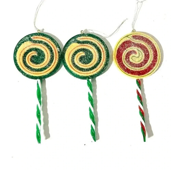 Vintage Other - Vintage x3 Christmas Lollipop Hanging Ornaments Glitter Tree Swirl Design Art